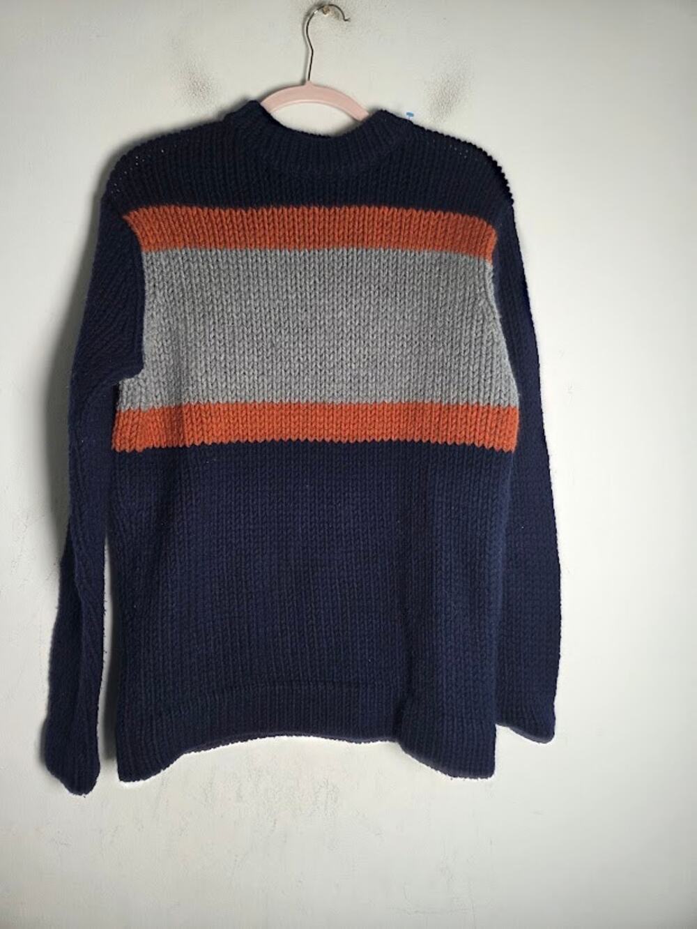 American Eagle Outfitters Men Blue Wool Chuncky Knit Striped Sweater size Small